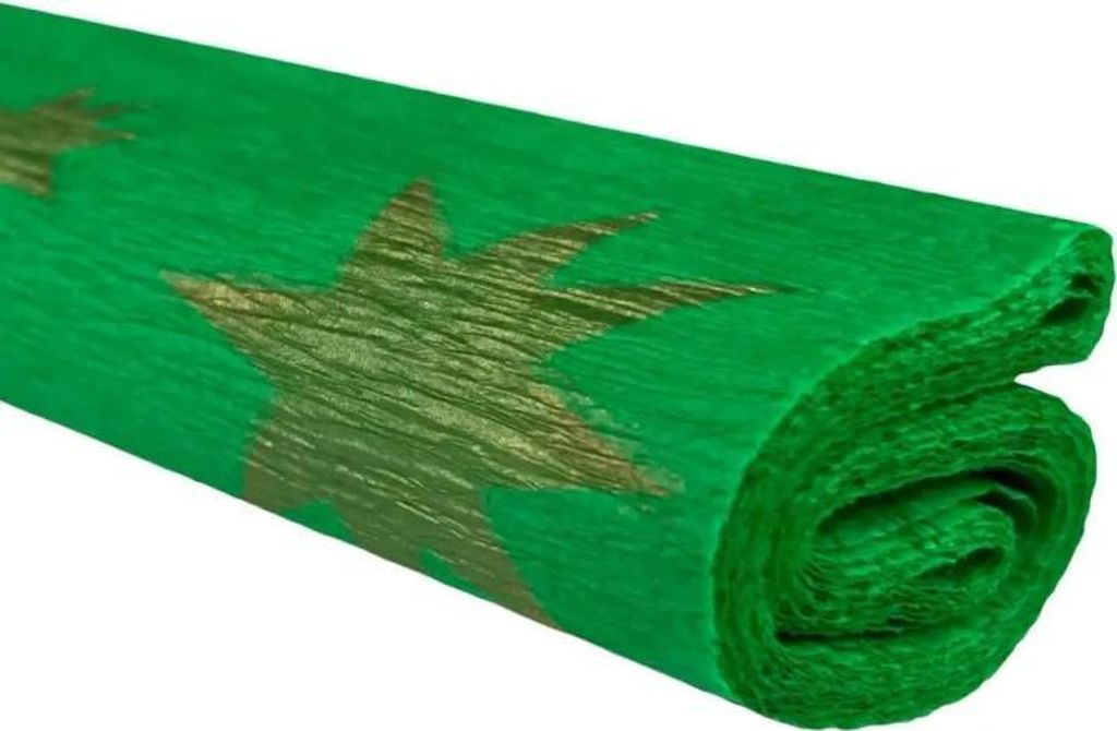 Packung Krepppapier 50 x 200, goldene Sterne auf grünem Hintergrund, 10 Rollen – TYMOS