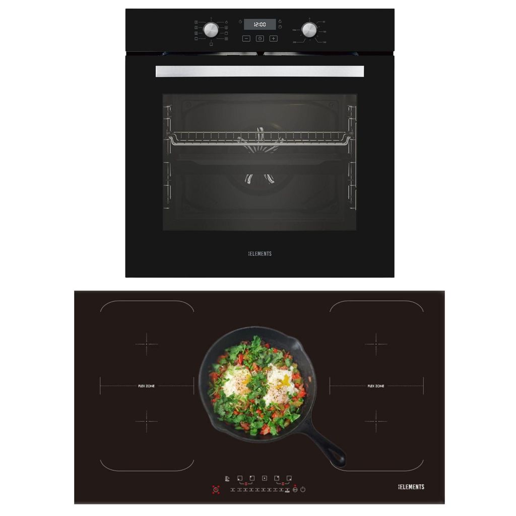 KB ELEMENTS Sparset, Einbauherd Set, Herdset, Induktionskochfeld 90cm, Einbaubackofen 60cm, 9 x Funktionen, AQUA CLEAN, EV2/106
