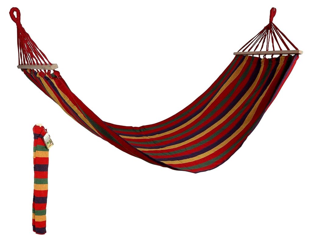 Hängematte mit Holzstange für eine Person - strapazierfähiges Baumwoll-Mischgewebe - 200 x 80 cm - Hängematte für den Garten - Stabhängematte...