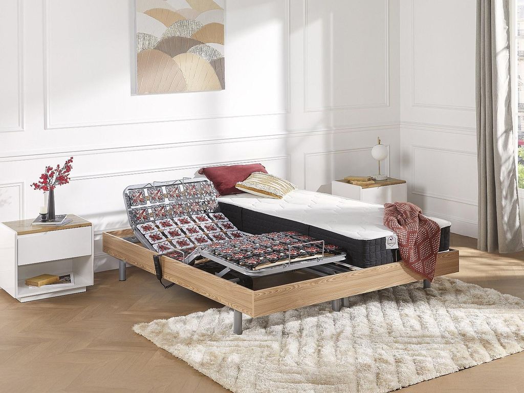 Elektrisches Bett mit Entspannungssystem mit Plattenrahmen, Matratze mit Taschenfedern und Formgedächtnis PHANES Ysmée- OKIN Motoren - Farbe Eich...