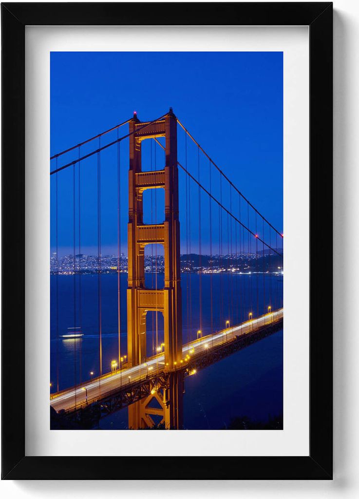 Blick auf die Golden Gate Bridge– Wandbild mit Rahmen – Gerahmtes Bild – Wanddekoration – 20x30 cm – Schwarz