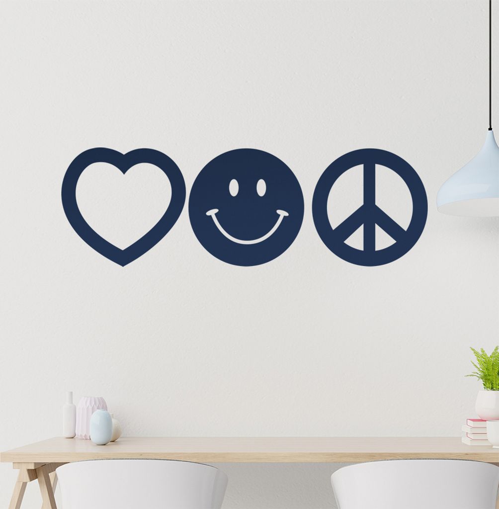 KIWISTAR Heart Smile Peace Symbol Wandtattoo in 6 Größen - Wandaufkleber Wall Sticker - Dekoration, Küche, Wohnzimmer, Schlafzimmer, Badezimmer