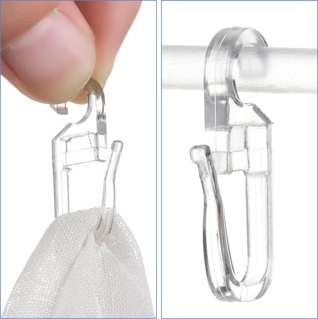 100 Aufsteckhaken, Gardinenhaken, Faltenlegehaken für Gardinenringe, Ösengardinenhaken, für Gardinenstangen und Vorhangstangen (Transparent)