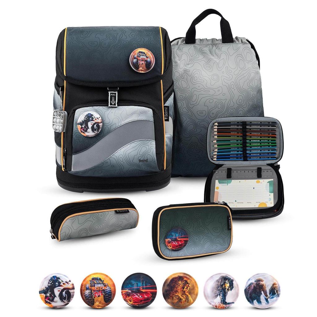 Belmil Smarty Plus Premium Schulranzen Set 5-teilig "Black Grey"