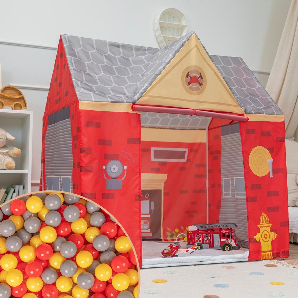 Selonis Spielhaus Spielzelt Feuerwehrhaus Mit 600 Bälle Faltbares Für Kinder Realistisches Design Langlebige Und Sichere Leicht Zu Montieren Drin...