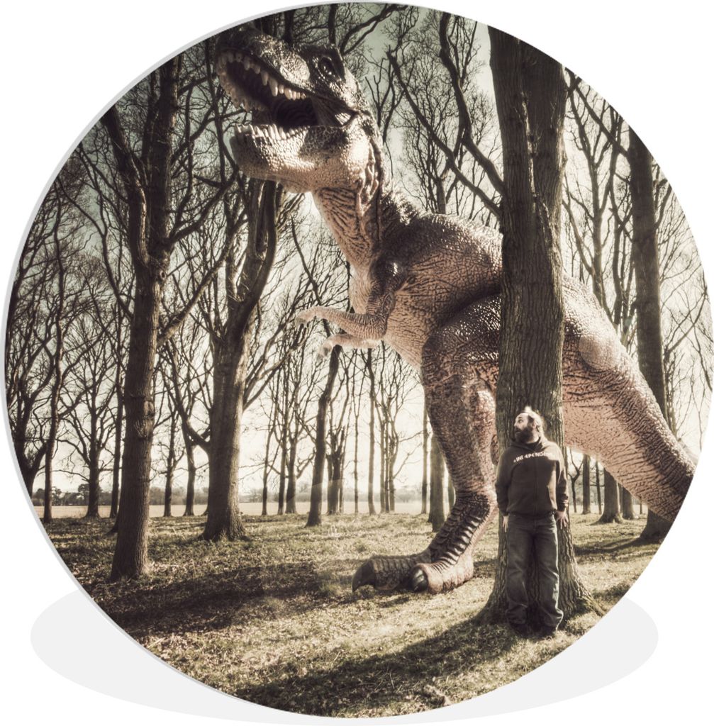 MuchoWow Rundes Wandbild - Runde Bilder Dinosaurier - Wald - Baum Ø 60 cm Kreis Wanddekoration Kunststoff - Wandkreis - Wandschmuck - Wand Kreis...