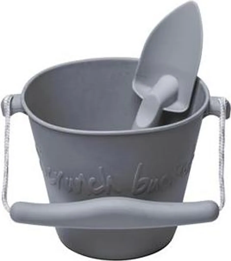 Set seau et pelle de plage pour voyage Scrunch pliable coloris gris