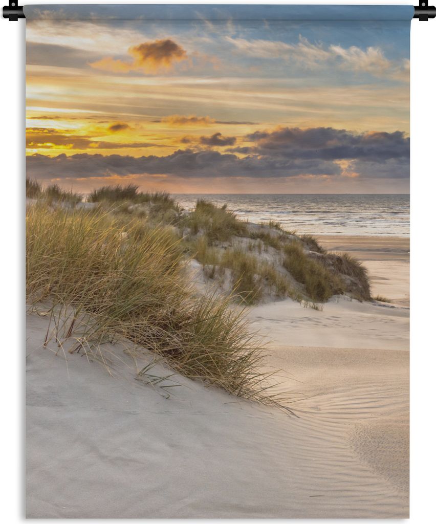 MuchoWow Wandteppich Wandbehang Strand - Düne - Gras - Sonnenuntergang - Meer 60x80 cm Tapisserie Dekoration Wandtuch - Decke - Wandtücher - Wohne