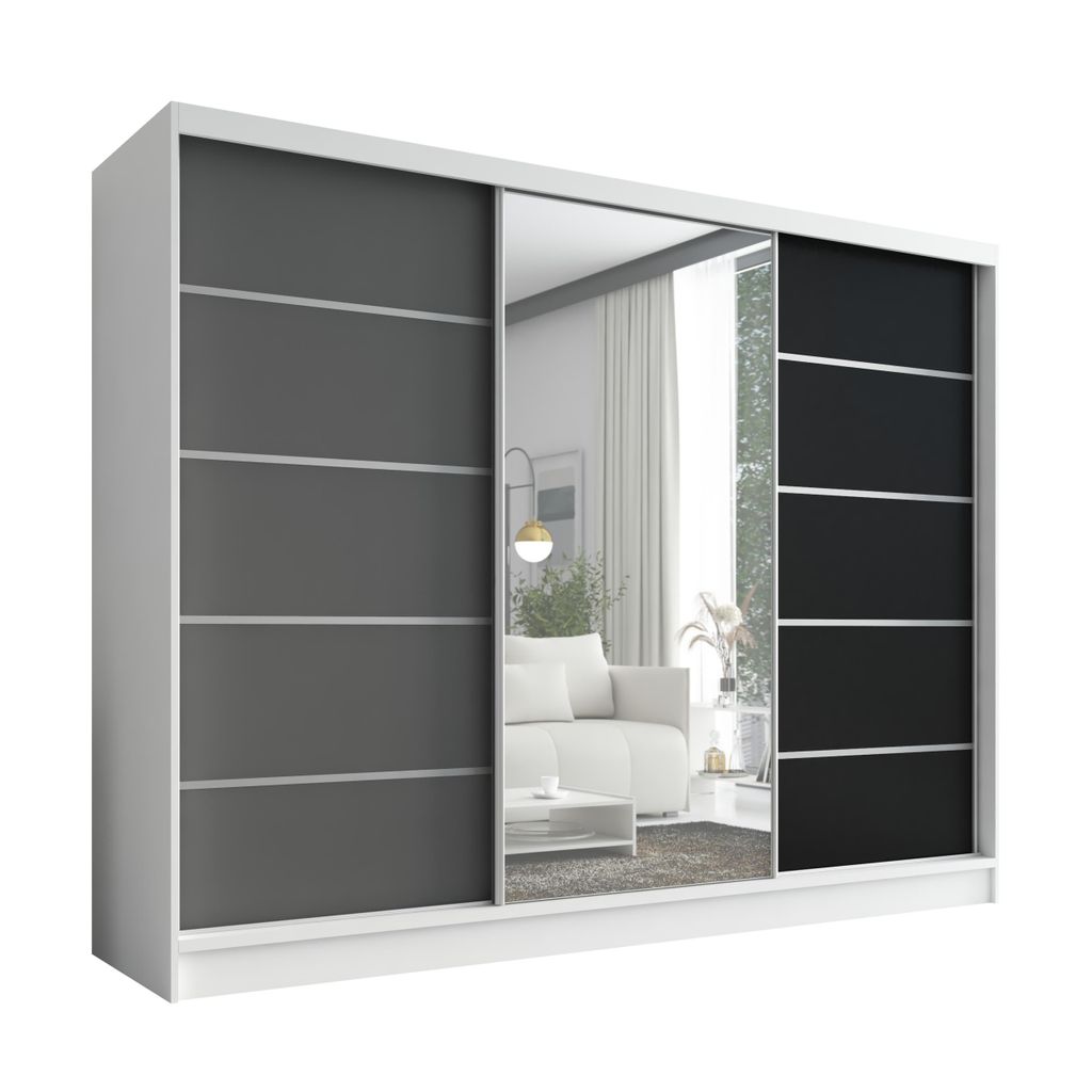 Schwebetürenschrank, 3-türig Schrank 200 cm mit Spiegel Produktbild 
