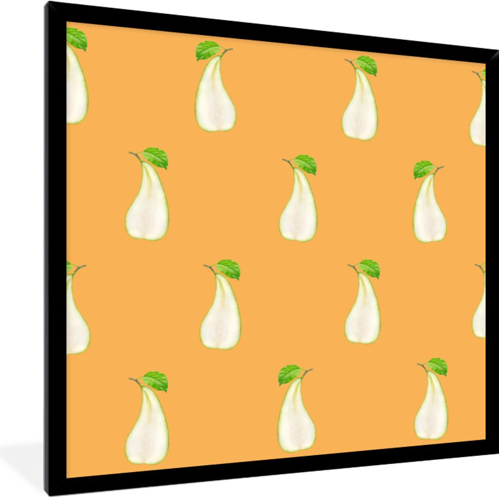 MuchoWow MuchoWow Gerahmtes Poster Birne - Pastell - Muster 40x40 cm - Poster mit zchwarzem Bilderrahmen - Mit Rahmen - Wanddekoration Schlafzi...