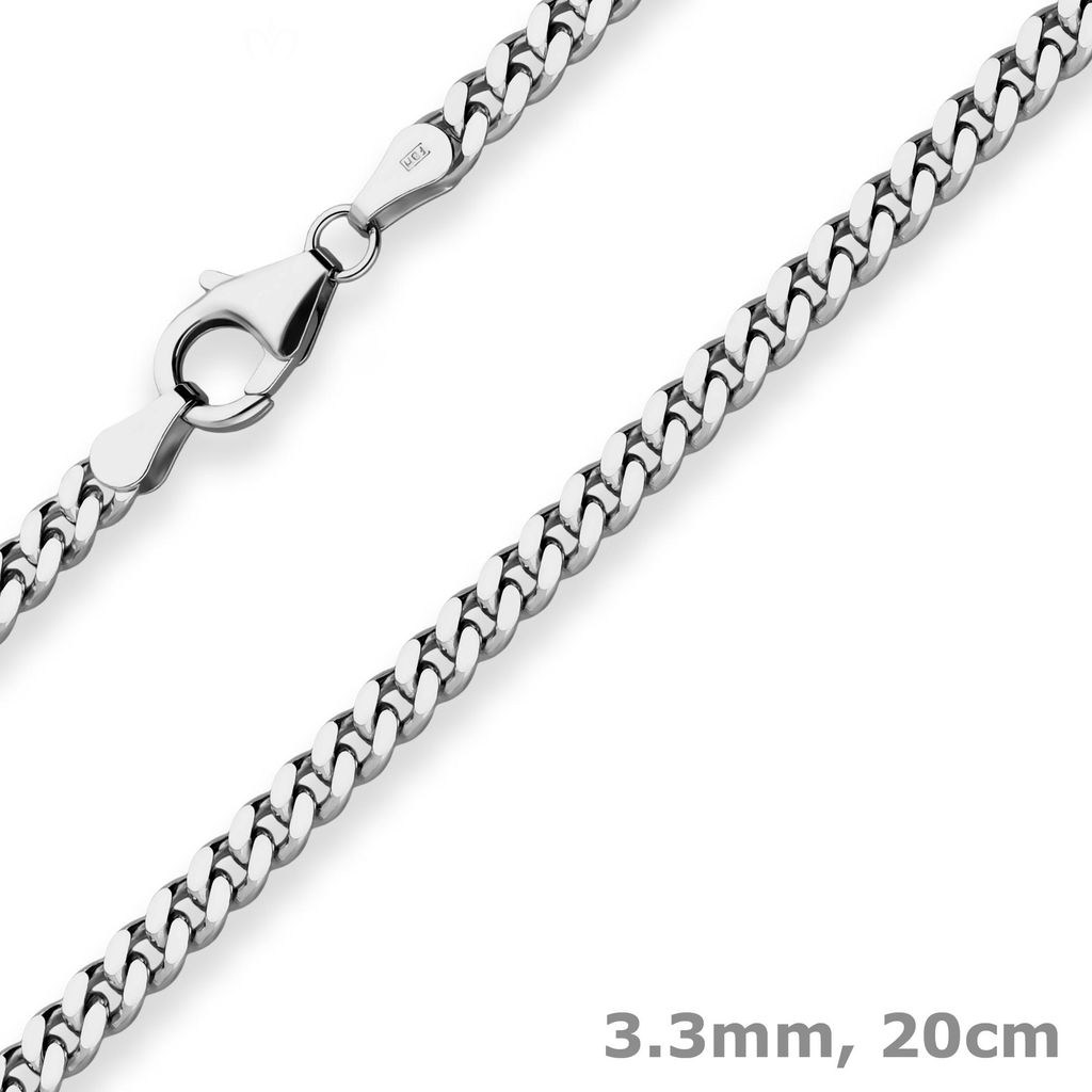 3,3mm Armband Panzerkette Armschmuck aus 925 Silber rhodiniert 20cm
