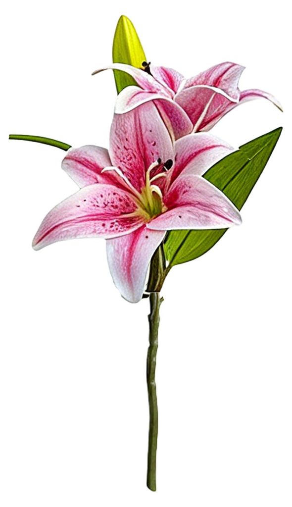 Künstliche Lilien mit 2 voll erblühten Köpfen und 1 Knospe, langstieliger künstlicher Lilienstrauß für Hochzeitsblumenarrangements, frühling...