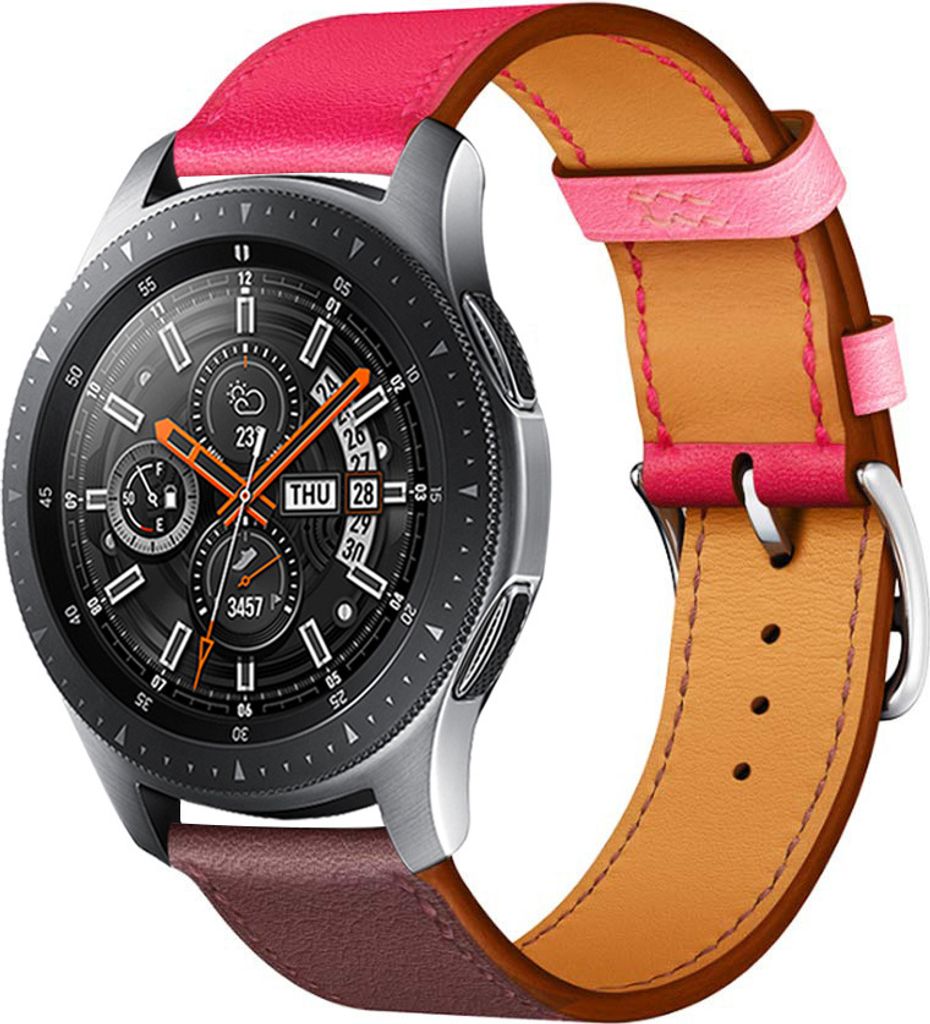 Strap-it Samsung Galaxy Watch 46mm Armband Leder (Leuchtend Pink / Rotbraun)