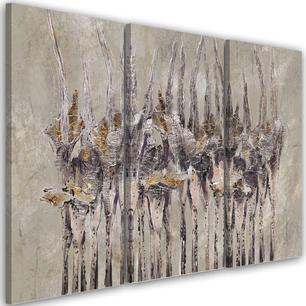 Triptychon auf leinwand pflanzen blumen wildnis 90x60 cm Feeby braun wandbild bereit zum aufhängen