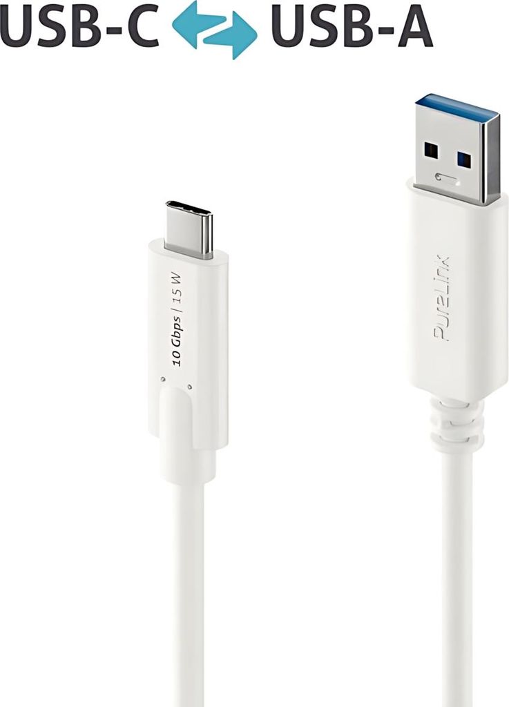 PureLink USB-C auf USB-A Kabel - 3.1 Gen 2, 3A, 10G - iSerie - weiЯ - 1,00m