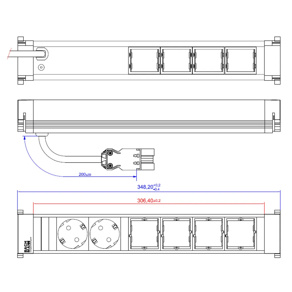 Boîtier de table à encastrer BACHMANN POWER FRAME Large modulaire