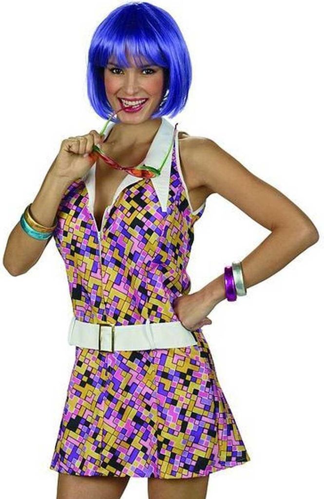70er Jahre Retro Kleid Square | Buntes Minikleid Größe: 32/34