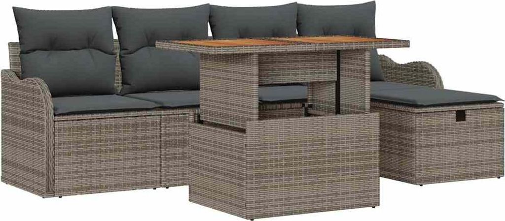 Garten-Sofa-Set 6 pcs Grau Poly-Rattan