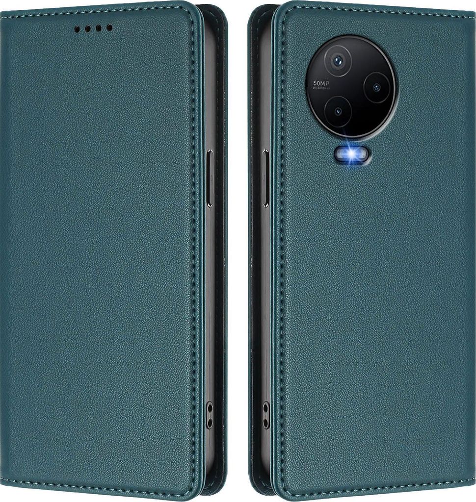 Handyhülle für Infinix Note 12 (2023)/Note 12 Pro 4G, Kunstleder Klapphülle Stoßfeste Magnetische Hülle mit Ständer Grün