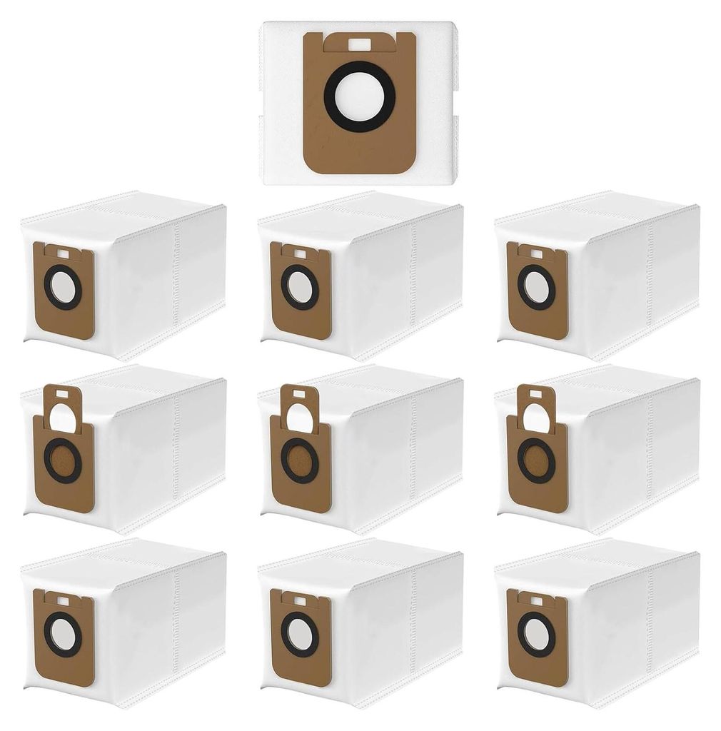 A collection of vacuum cleaner dust bags arranged in a grid.