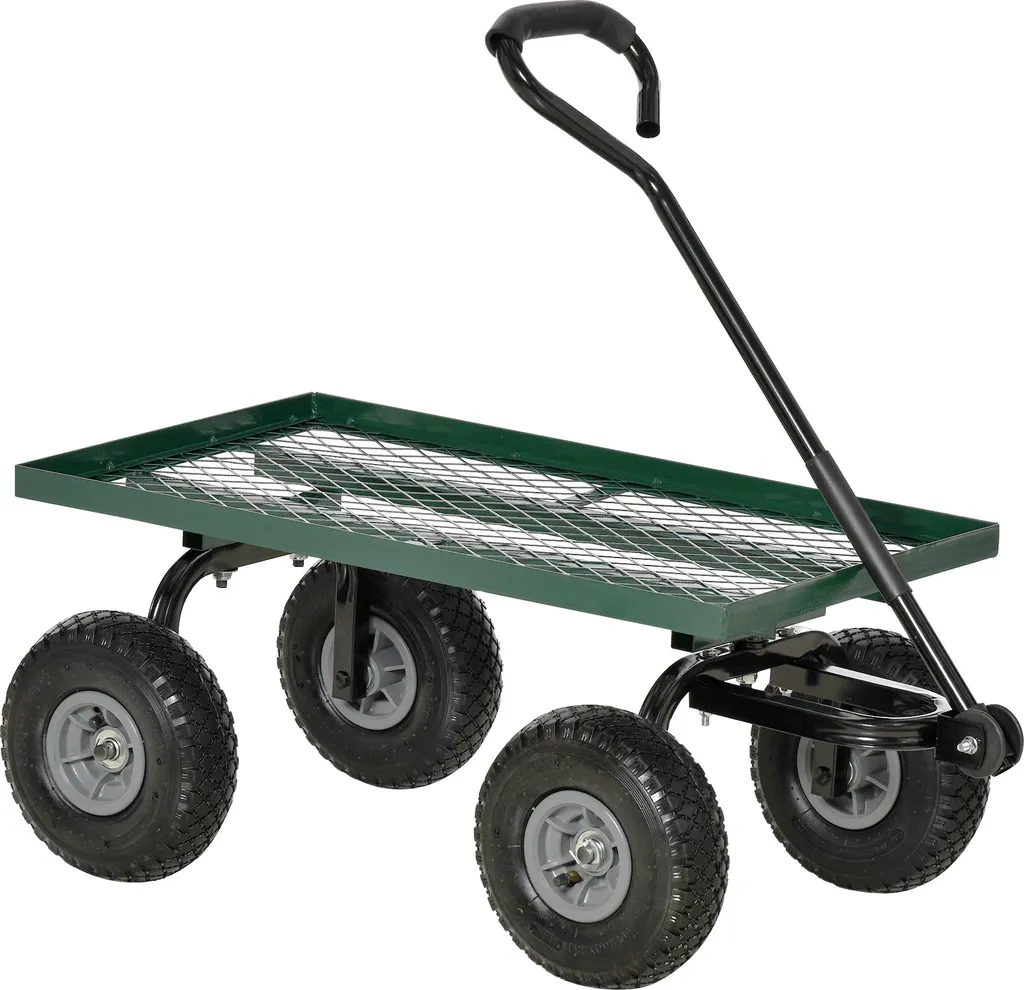 Remorque à Main de Jardinage avec 4 Roues et Benne en Métal 150 Kg