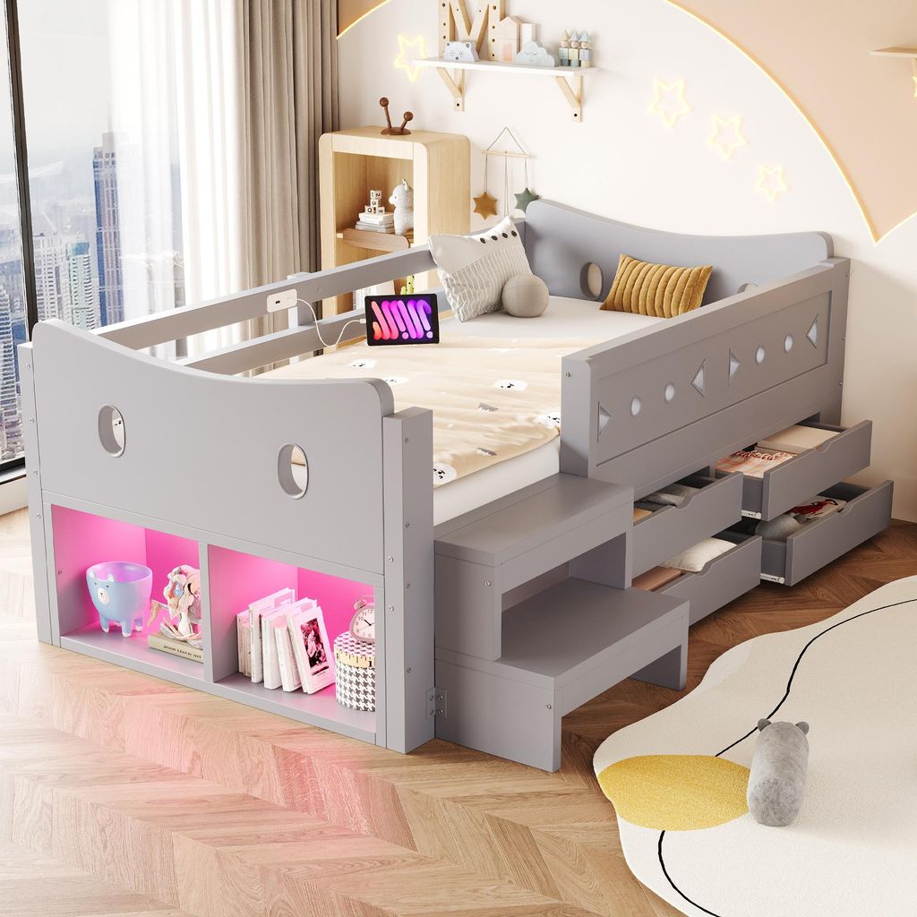 Flieks kinderbed 90x200 cm met USB en Type-C, hoogslaper Productafbeelding 