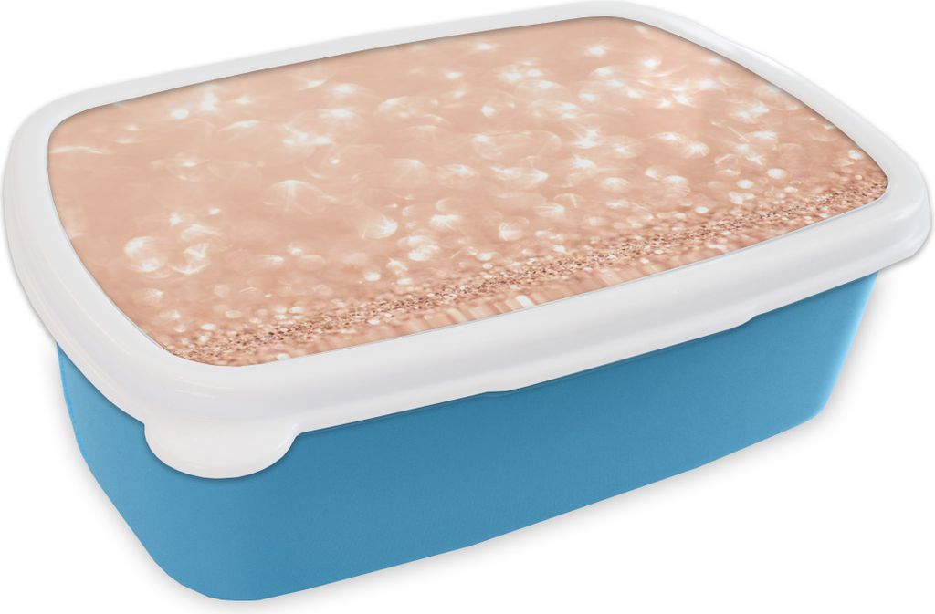 KitchenYeah Lunchbox Brotzeit Brotdose 17x11 cm Lachsrosa Glitzer Kinder Brotzeitdose - Lunch - Kunststoff - Brotbüchse - Sandwichbox - Lunchbo...