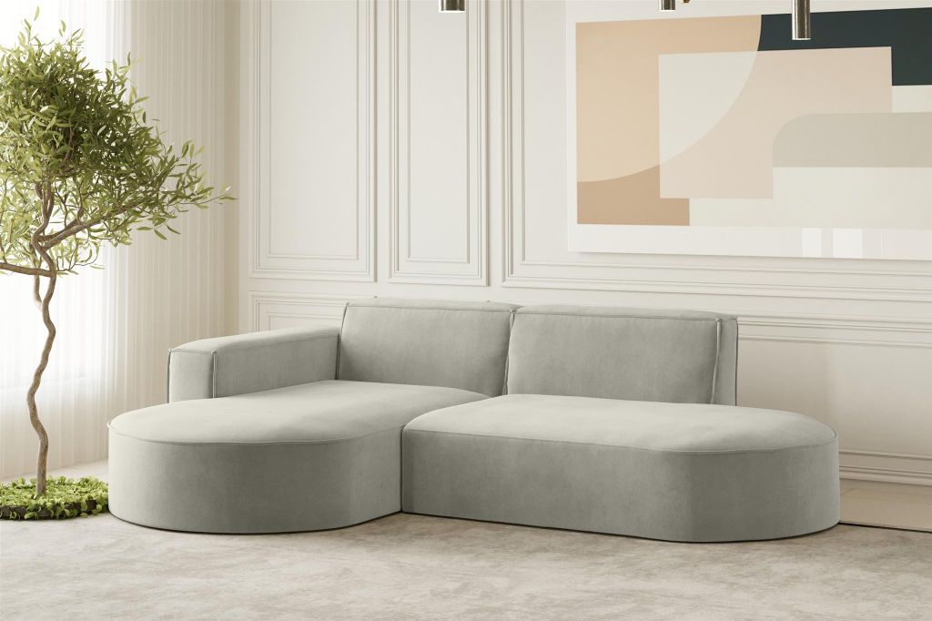 Ecksofa Designersofa PALMA XS in Stoff Noel Hellgrau Ottomane Links