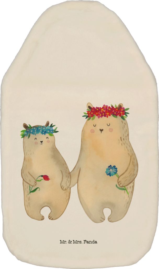 Mr. & Mrs. Panda Wärmflasche Bären mit Blumenkranz - Weiß - Geschenk, Wärmflaschen, Bezug, wärmebeutel, Kuschelwärmflasche, Muttertag, Bär, ...