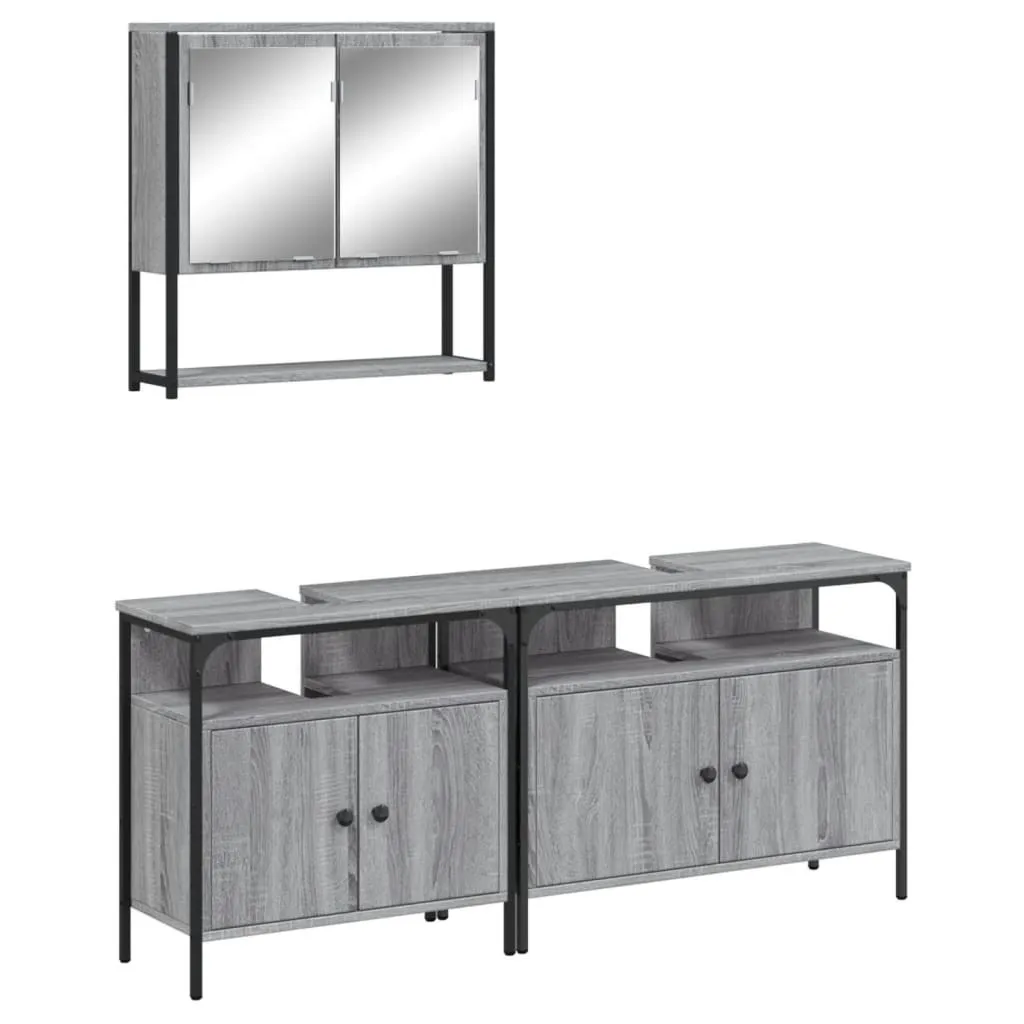 Offerta Set 3 Mobili Bagno vidaXL Grigio Sonoma - Prezzo Imbattibile