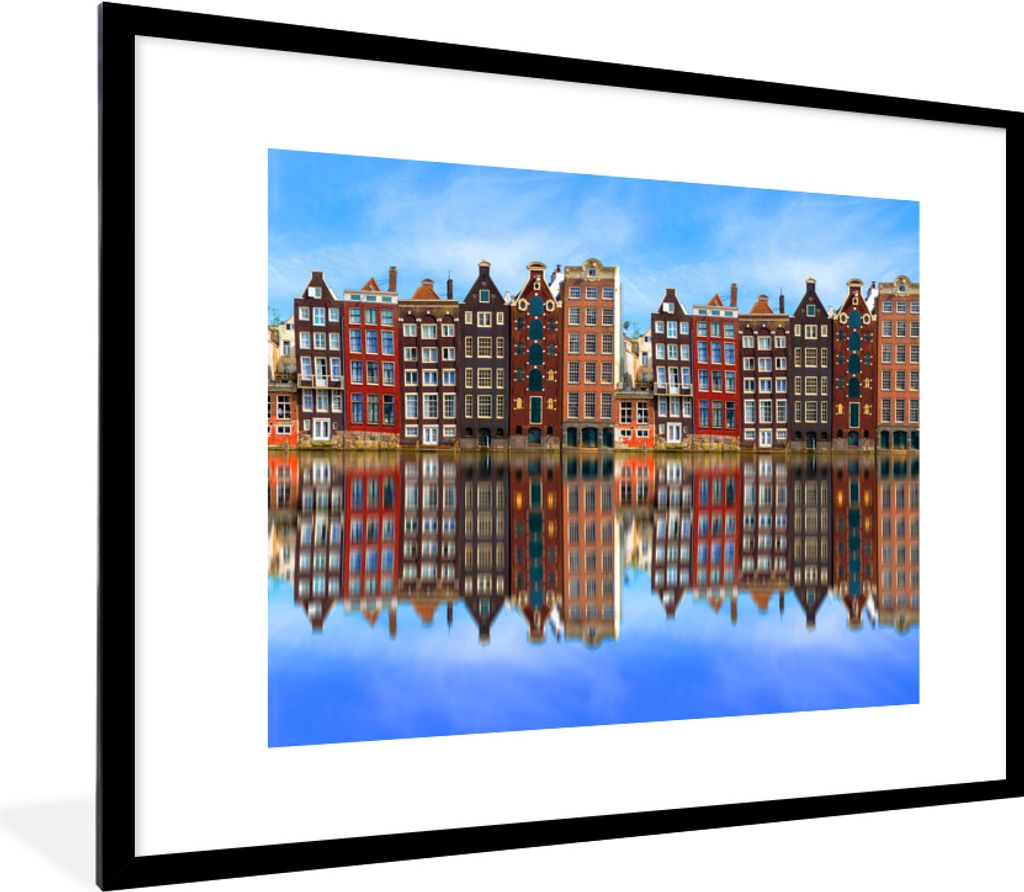 MuchoWow Gerahmtes Poster Kanalhäuser mit bunter Spiegelung 80x60 cm - Poster mit Schwarzem Bilderrahmen Wandposter Rahmen Foto Bilder - Schlafz...