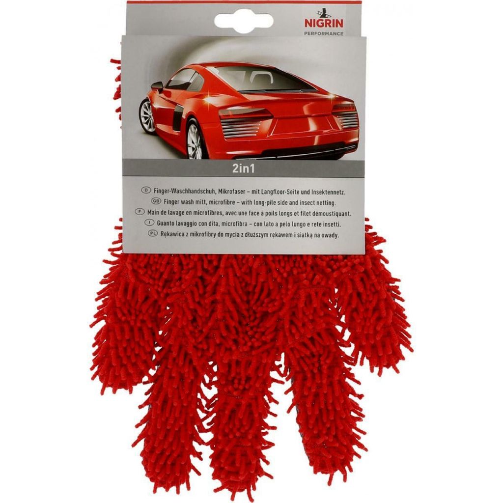 NIGRIN Performance Finger-Waschhandschuh rot aus Microfaser