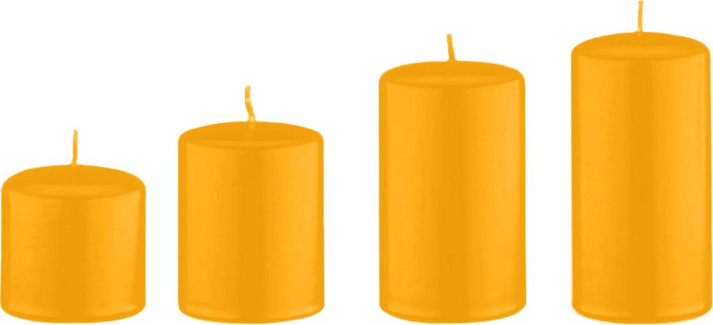 4er Set Adventskerzen, Stumpenkerzen mit Safety Clip und Kerzenstecker (Haltekrallen) Mais Gelb 8 x ? 5 cm
