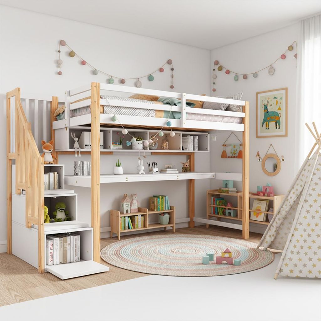 Flieks Etagenbett 90x200cm mit Treppe, Hochbett mit Produktbild 