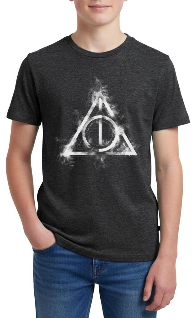 Spreadshirt Harry Potter Teil 7 Symbol Teenager Premium T-Shirt, 146/152 (10 Jahre), Anthrazit meliert