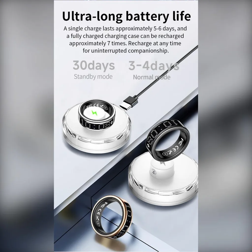 INF Smart Ring Argento 9: Anello Intelligente con Display e Ricarica - 9