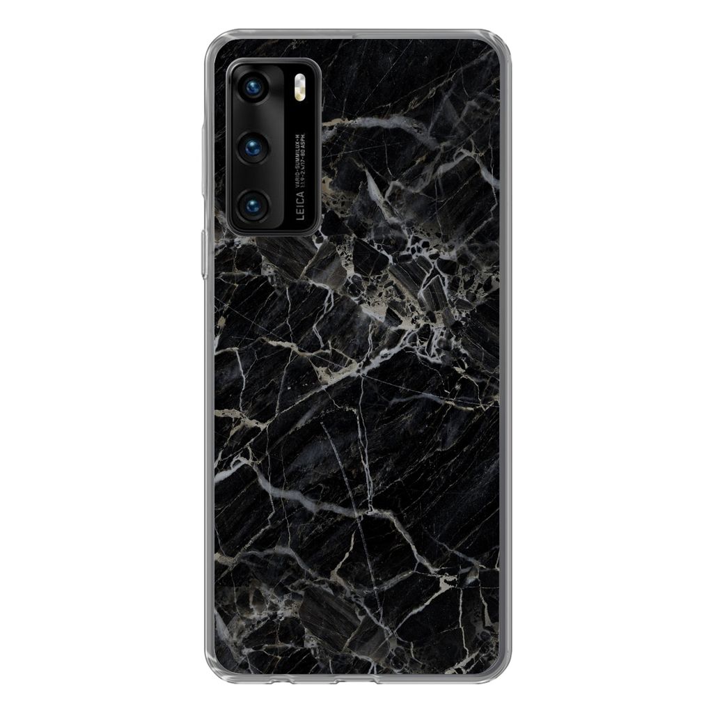 MuchoWow Handyhülle Schutzhülle Hülle für Huawei P40 Marmor - Schwarz - Weiß Silikon Softcase Handy Hülle - Handytasche