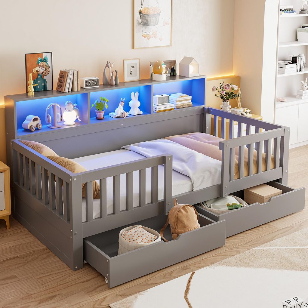Flieks Kinderbett 90x200cm mit 2 Schubladen, Holzbett Produktbild 