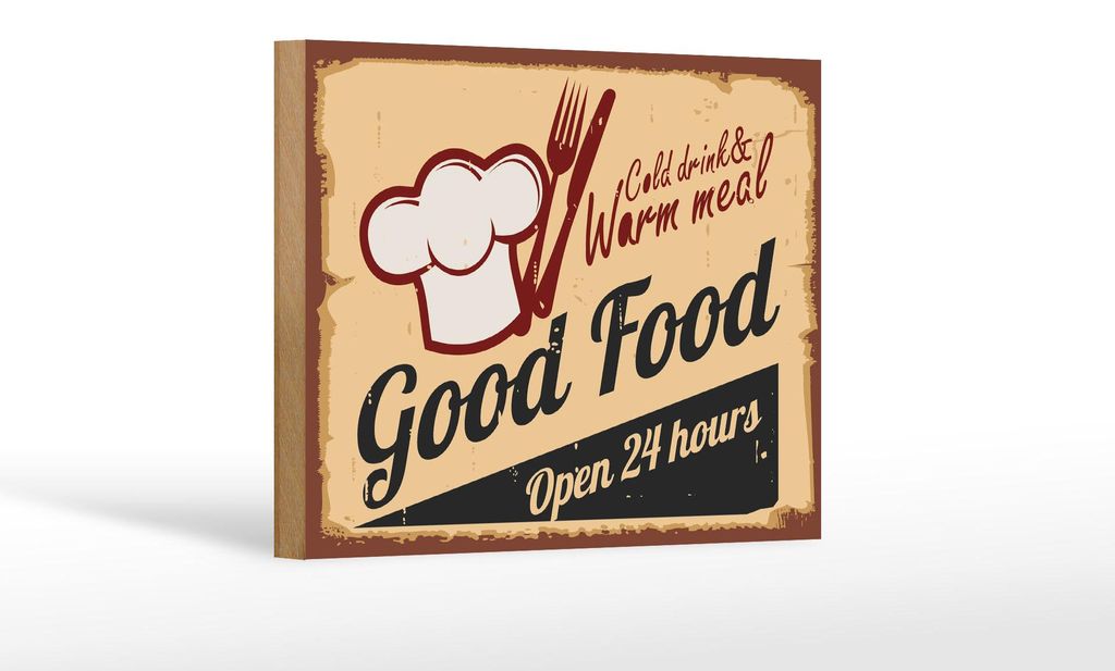 Holzschild Retro 18x12cm Cold drinks and warm meal