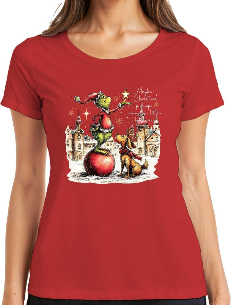 Maybe Christmas perhaps means a little bit more Grinch Geschenk Damen T-Shirt, Rot, S
