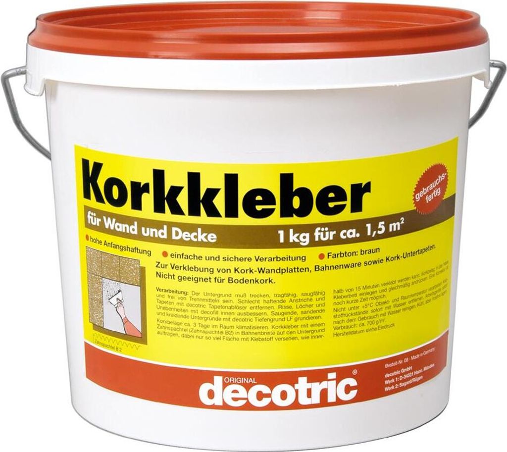 Korkkleber decotric 4 kg Dispersionskleber für Korkplatten und Korkbahnen