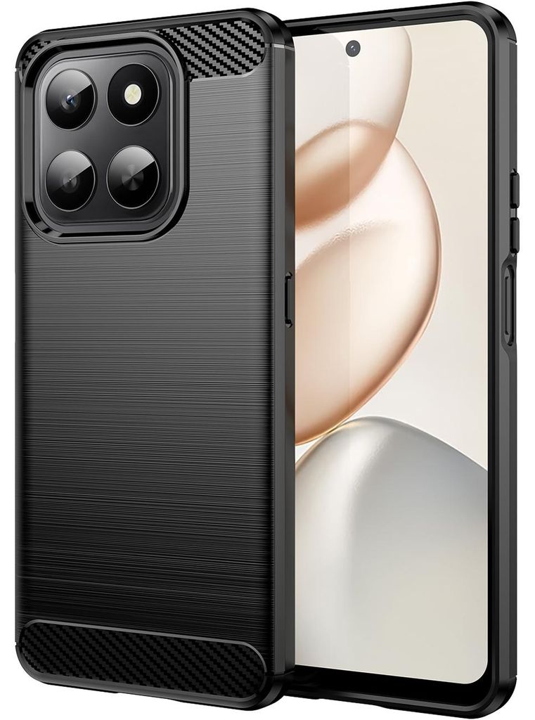 Hülle für Honor 400 Smart, Carbon-Faser TPU Silikon Stoßfest Schutzhülle Schwarz
