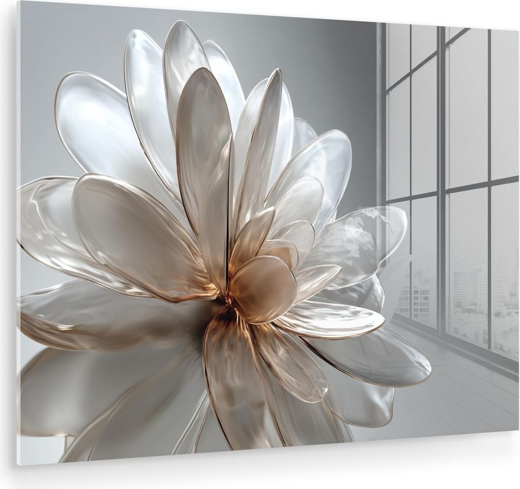 MuchoWow Glasbilder - Bilder auf Wandbild - Foto auf Glas Blume - Weiß - Neutral 80x60 cm Wanddekoration aus Glas - Acrylglasbild - Acrylbilder - ...