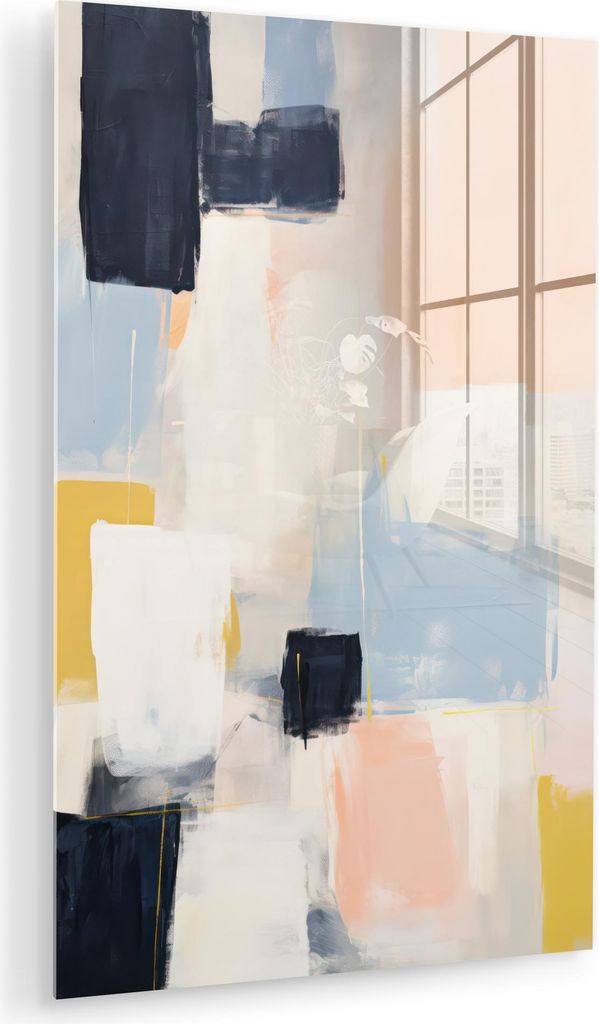 MuchoWow Glasbilder - Bilder auf Wandbild - Foto auf Glas Kunst - Weiß - Abstrakt - Modern 60x90 cm Wanddekoration aus Glas - Acrylglasbild - Acry...