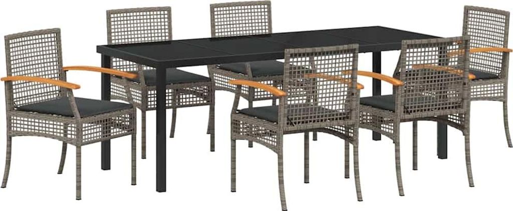 vidaXL Garten Essgruppe mit Kissen 7 pcs Grau und Schwarz Rattan