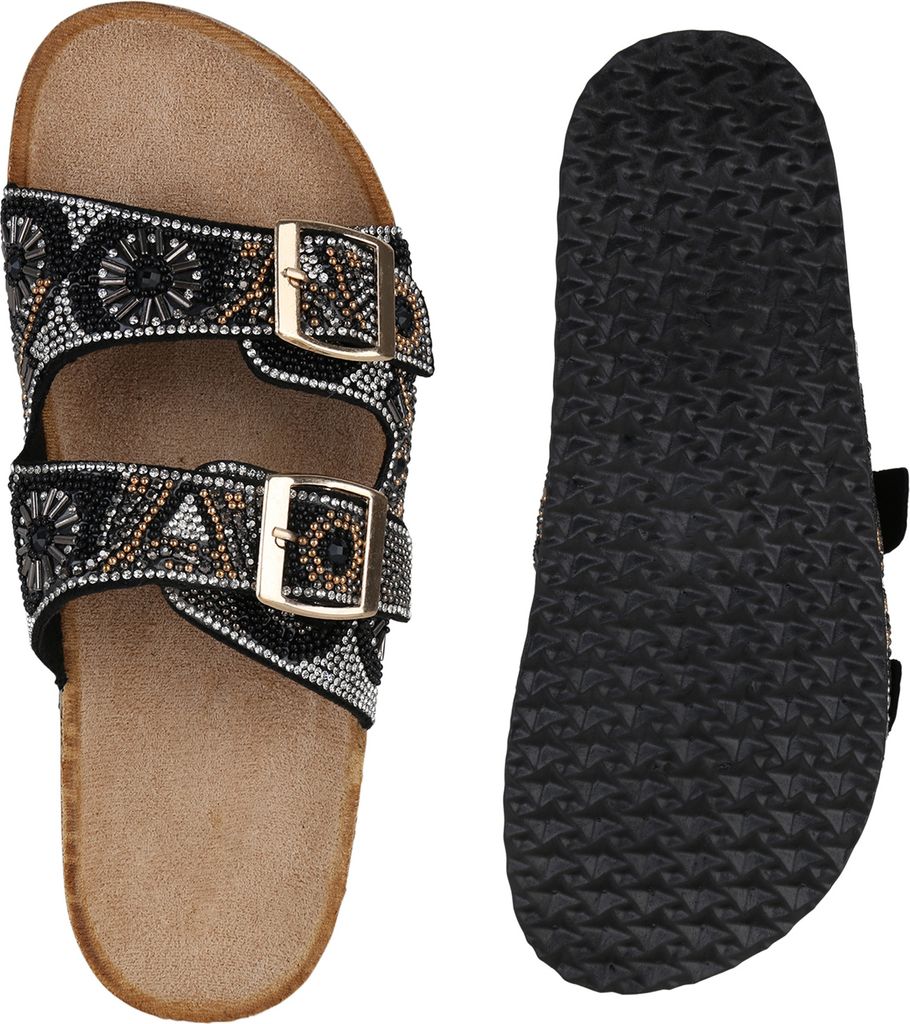 VAN HILL Damen Sandalen – Pantoletten Mit Schleifen, Korkoptik, Absatz 2 Cm, In Größe 37