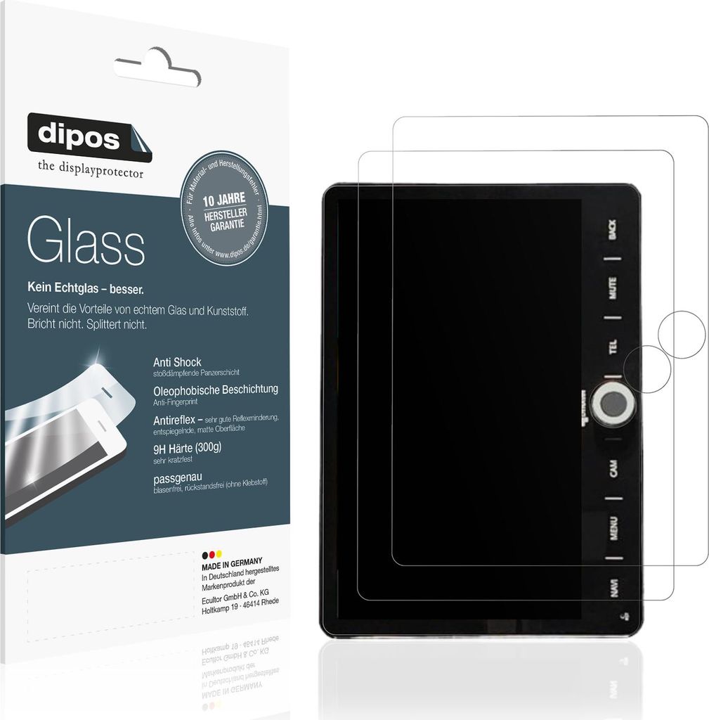 2x Schutzfolie für Dynavin D9-DCX matt - Anti-Shock 9H Folie dipos Glass Kunststoffglas