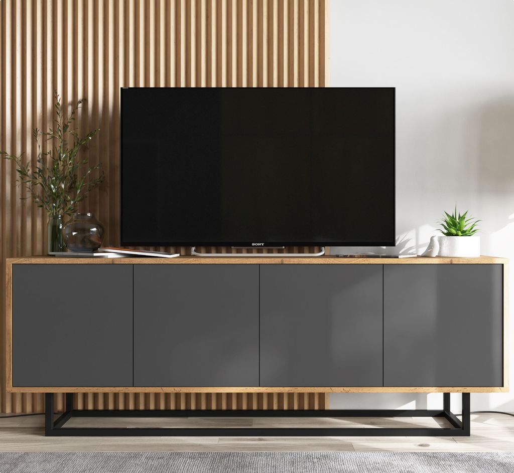 Szafka RTV Loft komoda RTV Loft Dąb wotan grafit MAT 150 cm Zdjęcie produktu 