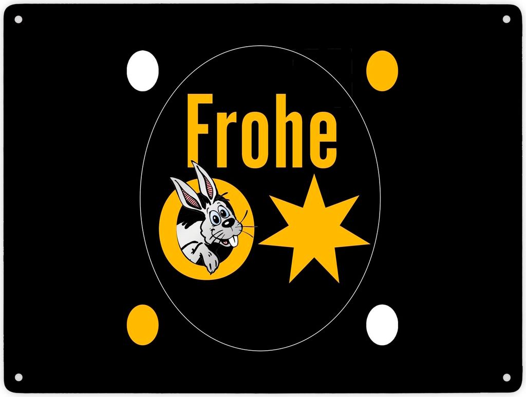 Osterhase Metallschild XXL in 28x38 cm mit Spruch: Frohe Ostern