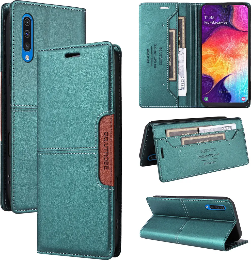Custodia Samsung Galaxy A50 A50s A30s Verde: Portafoglio in Pelle Flip